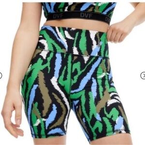Diane Von Furstenberg Green and Blue Patterned Bike Shorts